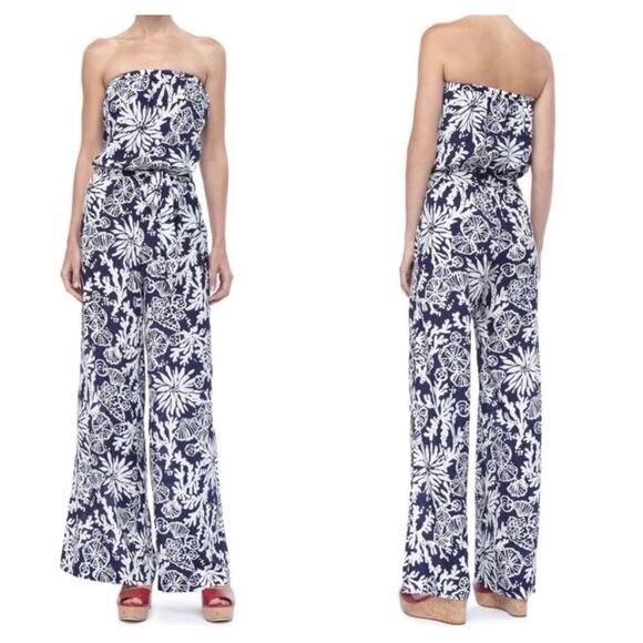 Lilly Pulitzer NWOT Farrah Printed Jumpsuit Strapless Navy...